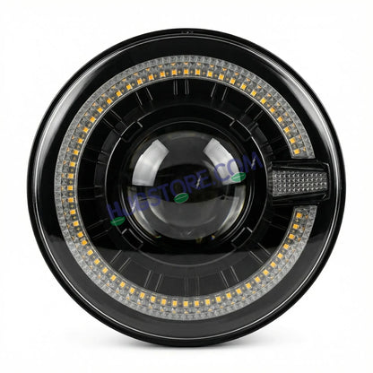 HJG C-320 7 Inch Headlight Set Pack of 2 108W Projector Ultra Wide 7 Inch Headlight Assembly 2pc C-320 Left Right White LED Headlight Projector Headlight Assembly | 108W CREE/Osram LED Chip Multi DRL Compatible with Jeep, Jimny, Thar, Gypsy - Set of 2, H4 - HJGstore.com