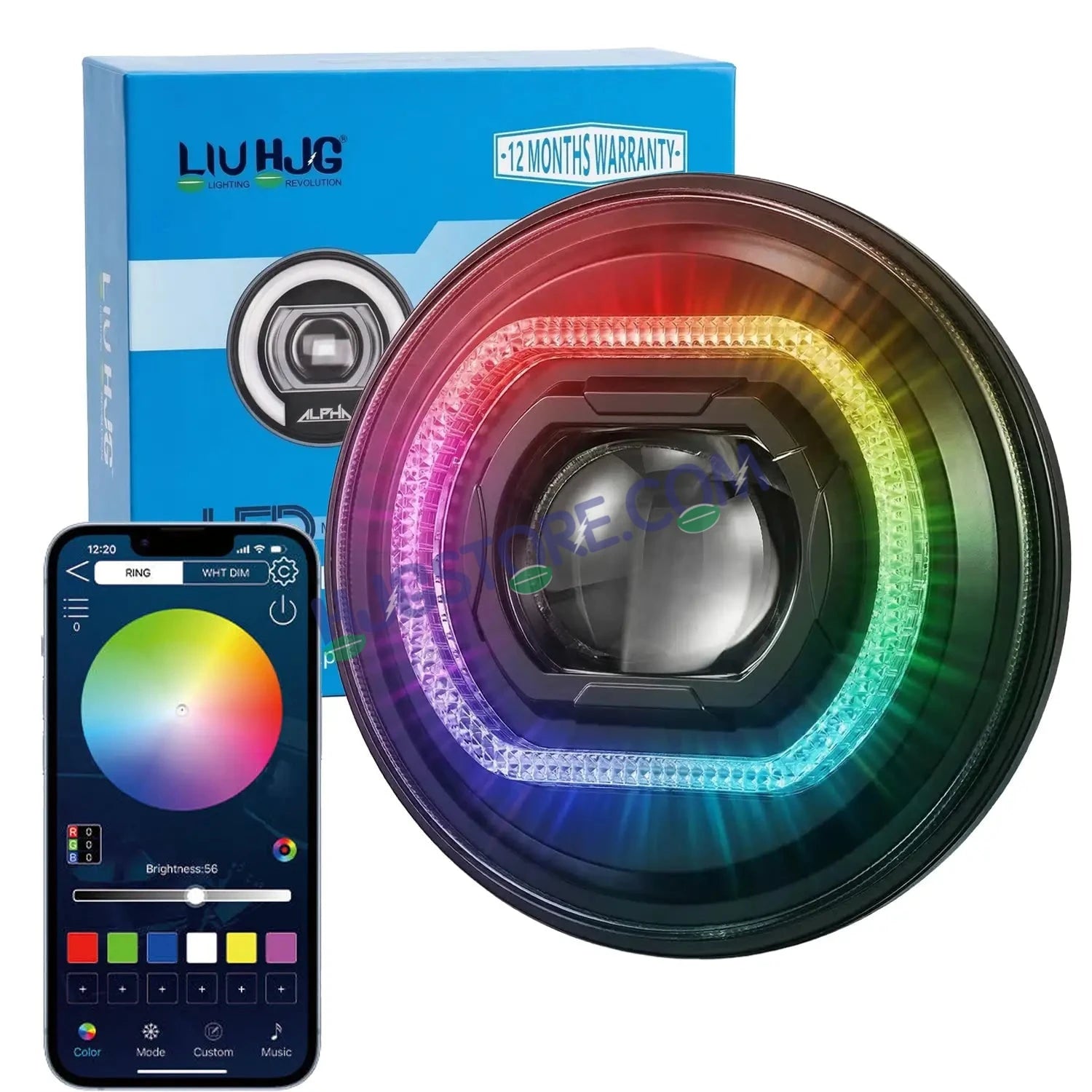 HJG RGB Ring DRL 90W Projector Ultra Wide 7 Inch Headlight Assembly Mobile App Control C-316 White LED Headlight New Model Projector Headlight Assembly for Royal Enfield | 90W CREE/Osram LED Chip Multi DRL Compatible with Royal Enfield, Jeep, Thar, Gypsy - HJGstore.com