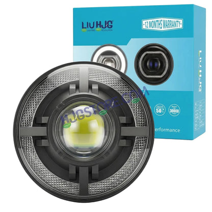 HJG C-318 Red Halo Ring 108W Projector Ultra Wide 7 Inch Headlight Assembly Devil Halo Ring C-318 White LED Headlight New Projector Headlight Assembly for Royal Enfield | 108W CREE/Osram LED Chip Multi DRL Compatible with Royal Enfield, Jeep, Thar, Gypsy - HJGstore.com