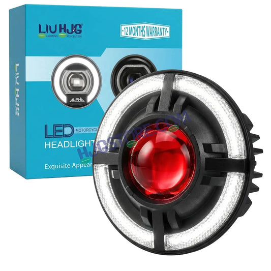 HJG C-318 Red Halo Ring 108W Projector Ultra Wide 7 Inch Headlight Assembly Devil Halo Ring C-318 White LED Headlight New Projector Headlight Assembly for Royal Enfield | 108W CREE/Osram LED Chip Multi DRL Compatible with Royal Enfield, Jeep, Thar, Gypsy - HJGstore.com
