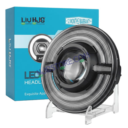 HJG C-319 Red Devil White Amber Halo Ring 7 Inch Headlight Assembly 93W Projector Ultra Wide Halo Ring C-319 White LED Headlight New Projector Headlight Assembly | 93W CREE/Osram LED Chip Multi DRL Compatible with Royal Enfield, Jeep, Thar, Gypsy - HJGstore.com