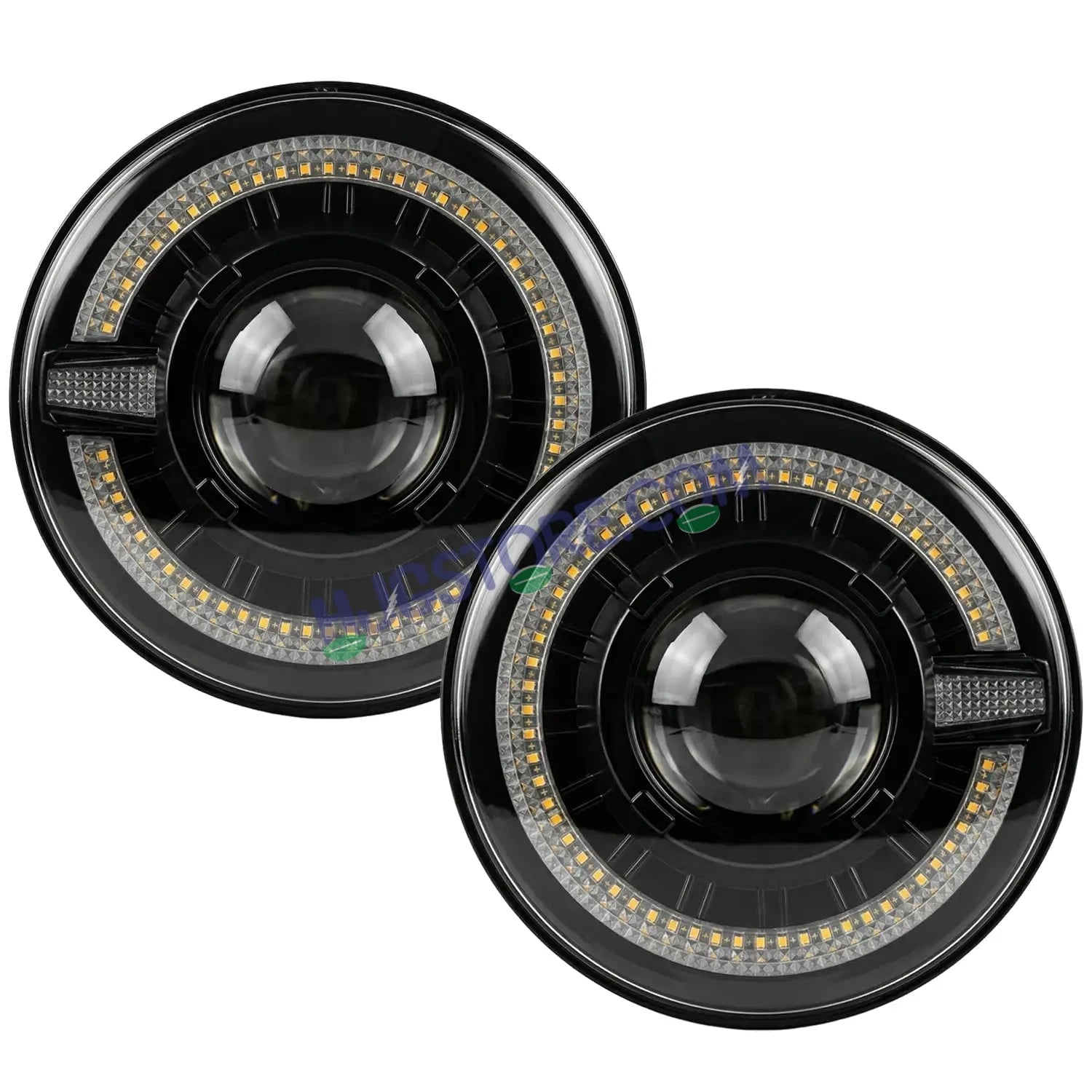 HJG C-320 7 Inch Headlight Set Pack of 2 108W Projector Ultra Wide 7 Inch Headlight Assembly 2pc C-320 Left Right White LED Headlight Projector Headlight Assembly | 108W CREE/Osram LED Chip Multi DRL Compatible with Jeep, Jimny, Thar, Gypsy - Set of 2, H4 - HJGstore.com