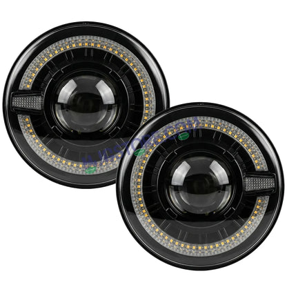 HJG C-320 7 Inch Headlight Set Pack of 2 108W Projector Ultra Wide 7 Inch Headlight Assembly 2pc C-320 Left Right White LED Headlight Projector Headlight Assembly | 108W CREE/Osram LED Chip Multi DRL Compatible with Jeep, Jimny, Thar, Gypsy - Set of 2, H4 - HJGstore.com