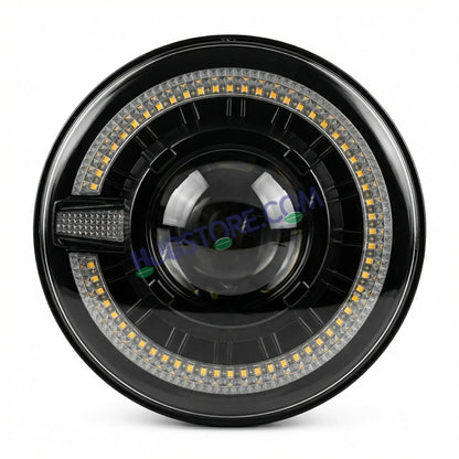 HJG C-320 7 Inch Headlight Set Pack of 2 108W Projector Ultra Wide 7 Inch Headlight Assembly 2pc C-320 Left Right White LED Headlight Projector Headlight Assembly | 108W CREE/Osram LED Chip Multi DRL Compatible with Jeep, Jimny, Thar, Gypsy - Set of 2, H4 - HJGstore.com