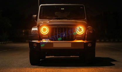 HJG C-320 7 Inch Headlight Set Pack of 2 108W Projector Ultra Wide 7 Inch Headlight Assembly 2pc C-320 Left Right White LED Headlight Projector Headlight Assembly | 108W CREE/Osram LED Chip Multi DRL Compatible with Jeep, Jimny, Thar, Gypsy - Set of 2, H4 - HJGstore.com