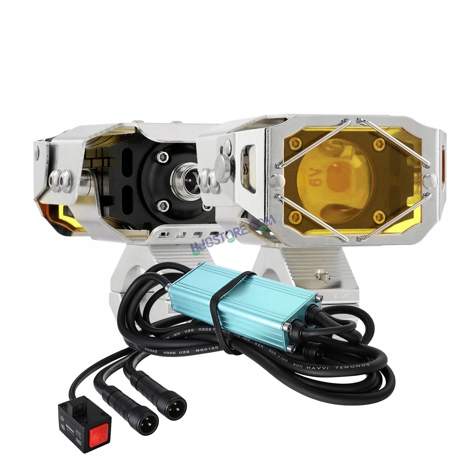 HJG Chrome Transformer Foglight 140W LED Projector with Wiring Kit Slider Yellow Cap Wide Spread White/Yellow 140W 2pc Foglight Ultra Wide Dual Intensity LED Driving Fog Lights 3000K/6500K Universal For All Cars & Bikes, Pack of 2 with Wiring Harness Kit - HJGstore.com