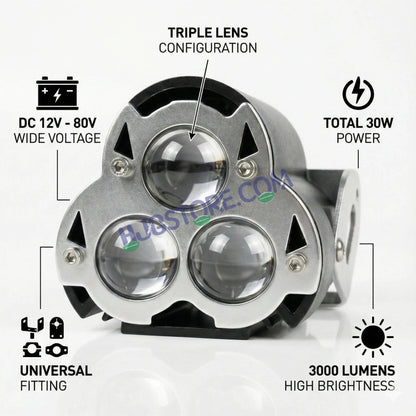 HJG G15 Dragon Triple Lens 60W Foglight with White/Yellow/Flash Mode Projector Foglight 60W Foglight Ultra Wide Dual Intensity LED Fog Lights White/Yellow/Warm White/Flash Hi/Lo Beam Fog Universal For All Cars & Bikes LIU HJG G15 Dragon 60W Foglight 2pc - HJGstore.com