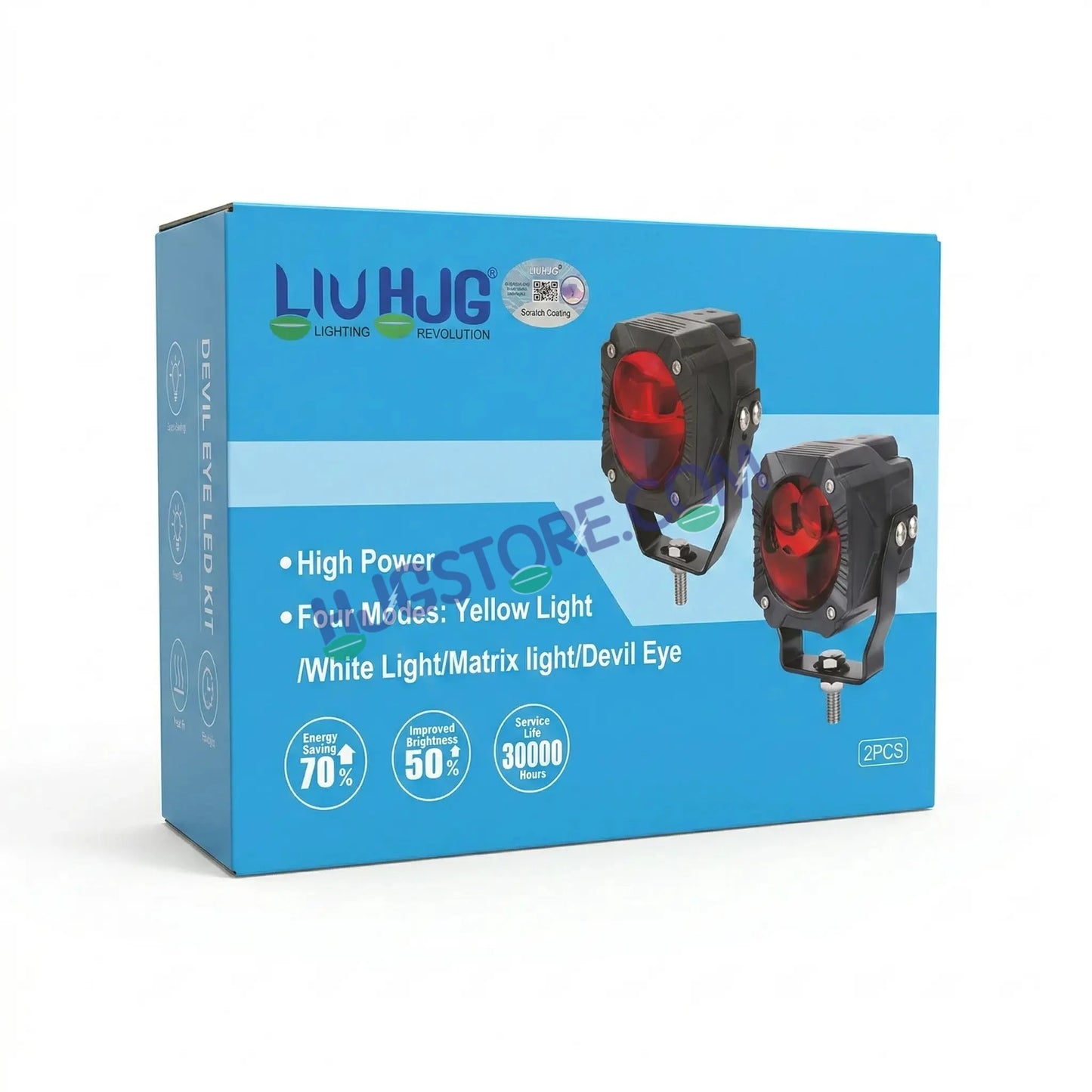 HJG Gorilla V2 Foglight Triple Lens 120W Gorilla V2 Tri Lens Fog New Model with Power Adaptor Ultra Wide Dual Intensity LED Driving Fog Lights White/Yellow/Red (2*60W = 120W Total) Universal For Cars & Bikes LIU HJG Gorilla V2 Projector Fog with Red DRL - HJGstore.com