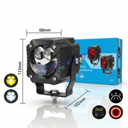 HJG Gorilla V2 Foglight Triple Lens 120W Gorilla V2 Tri Lens Fog New Model with Power Adaptor Ultra Wide Dual Intensity LED Driving Fog Lights White/Yellow/Red (2*60W = 120W Total) Universal For Cars & Bikes LIU HJG Gorilla V2 Projector Fog with Red DRL - HJGstore.com