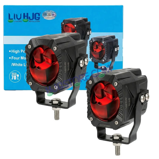 HJG Gorilla V2 Foglight Triple Lens 120W Gorilla V2 Tri Lens Fog New Model with Power Adaptor Ultra Wide Dual Intensity LED Driving Fog Lights White/Yellow/Red (2*60W = 120W Total) Universal For Cars & Bikes LIU HJG Gorilla V2 Projector Fog with Red DRL - HJGstore.com