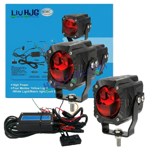 HJG Gorilla V2 Triple Lens Fog with Wiring Harness Kit 120W Gorilla Projector Foglight New Model with Wiring Foglight Ultra Wide Dual Intensity LED Driving Fog Lights White/Yellow 120W Universal For All Cars & Bikes LIU HJG Gorilla V2 Foglight Combo Kit - HJGstore.com
