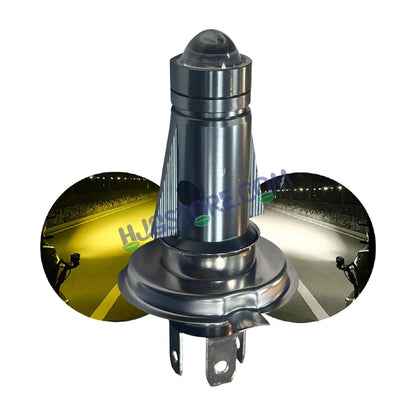 HJG H4 Lens New Mini Jet LED Rocket New Model White Yellow LED Headlight Bulb H4 For All Motorcycles (Low and High Beam Bulbs (White/Yellow) Long Range Focused Hi/Lo Beam White Yellow 50W Lens) - 12V DC Hi/Lo Type H4 Lens Mini Jet Rocket H4 - HJGstore.com