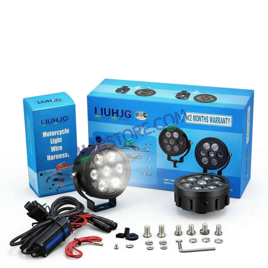 HJG New HP 111 140W 7-LED Projector Spread Spot Combo Auxiliary Fog Light Kit – Tri-Color Projector Middle 3 Lens Projector & 4 CREE LEDs with DRL & Adjustable Dimmer Control Wiring Harness, LIU HJG HP111 140W Foglight with Dimmer Controller Harness Kit - HJGstore.com
