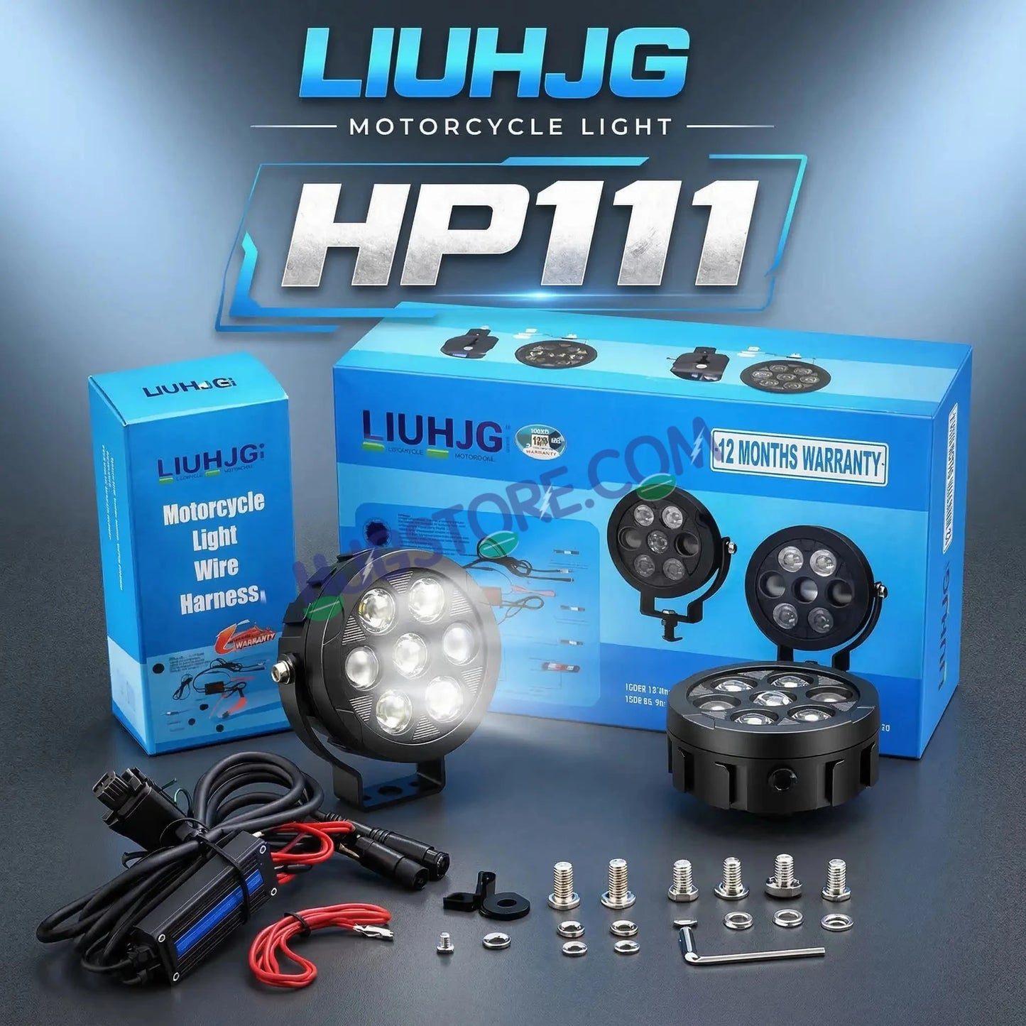 HJG New HP 111 140W 7-LED Projector Spread Spot Combo Auxiliary Fog Light Kit – Tri-Color Projector Middle 3 Lens Projector & 4 CREE LEDs with DRL & Adjustable Dimmer Control Wiring Harness, LIU HJG HP111 140W Foglight with Dimmer Controller Harness Kit - HJGstore.com