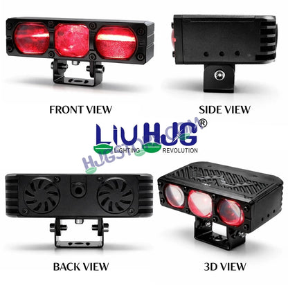 HJG HS103 200W 3-Lens LED Front Grille Fog Light | 3000K Yellow & 6000K White Dual Color Beam | Red Devil Eye DRL | 20000LM IP68 Waterproof 12V-80V 200W Universal Auxiliary Driving Pods for Car, Motorcycle & SUV LIU HJG HS103 Triple Lens 200W Slim Drive - HJGstore.com