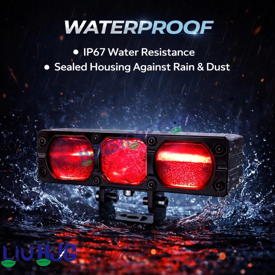 HJG HS103 200W 3-Lens LED Front Grille Fog Light | 3000K Yellow & 6000K White Dual Color Beam | Red Devil Eye DRL | 20000LM IP68 Waterproof 12V-80V 200W Universal Auxiliary Driving Pods for Car, Motorcycle & SUV LIU HJG HS103 Triple Lens 200W Slim Drive - HJGstore.com