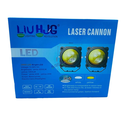 HJG Laser Cannon Foglight 500 Meters Laser Focus Projector Fog Projector Lens with 300 Meters Low Beam 500 Meters High Beam 80W Foglight Ultra Wide Dual Intensity LED Fog Lights White/Yellow Universal For All Cars & Bikes LIU HJG Laser Cannon Foglight 2pc - HJGstore.com