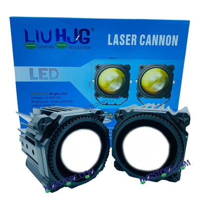 HJG Laser Cannon Foglight 500 Meters Laser Focus Projector Fog Projector Lens with 300 Meters Low Beam 500 Meters High Beam 80W Foglight Ultra Wide Dual Intensity LED Fog Lights White/Yellow Universal For All Cars & Bikes LIU HJG Laser Cannon Foglight 2pc - HJGstore.com