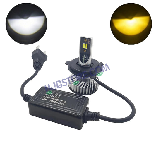 HJG M2 30W White/Yellow Dual Color AC/DC H4 Headlight LED Bulb 30W LIU HJG M2 30W AC/DC Head Light Lamp H4 LED Mini 30W H4 Bulb with Fan for Bike Bulb 4500LM Conversion Kit Hi/Lo Beam Headlight 12V/24V for Motorcycle, Set of 1, White/Yellow Hi/Lo - HJGstore.com