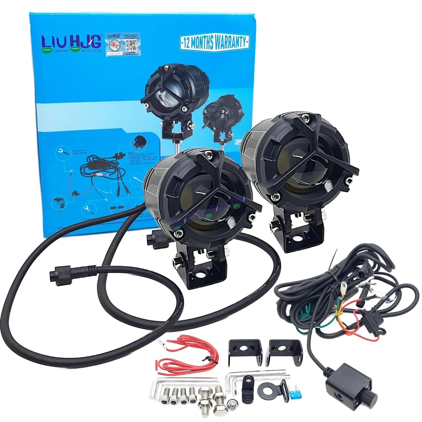 LIUHJG LIU HJG Mercedes Y Lens Foglight with Dimmer Controller Wiring Harness Kit Ultra Wide Dual Intensity LED Driving Fog Lights White/Yellow (2*45W = 90W Total) Universal For All Cars & Bikes with Brightness Controller Switch - HJGstore.com