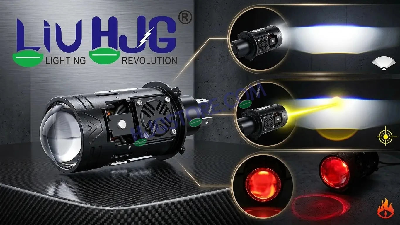 HJG N18 Laser Focus Projector Bulb 50W H4 Socket | White Low Beam & White with Yellow Hyper Focus Laser High Beam | Red Devil DRL Mode | Built-in Cooling Fan | Universal Headlight for Bikes and Cars LIU HJG N18 Laser Hyper Focus H4 Bulb - HJGstore.com