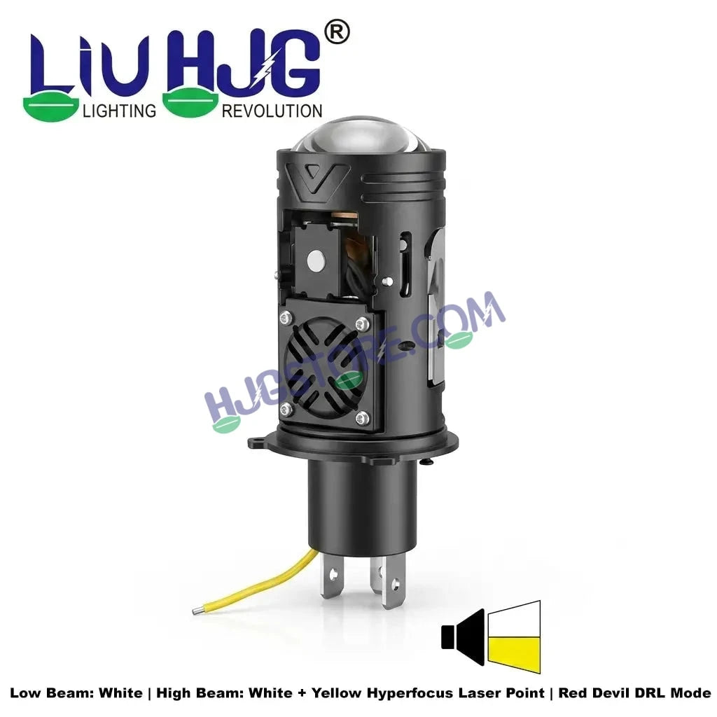 HJG N18 Laser Focus Projector Bulb 50W H4 Socket | White Low Beam & White with Yellow Hyper Focus Laser High Beam | Red Devil DRL Mode | Built-in Cooling Fan | Universal Headlight for Bikes and Cars LIU HJG N18 Laser Hyper Focus H4 Bulb - HJGstore.com