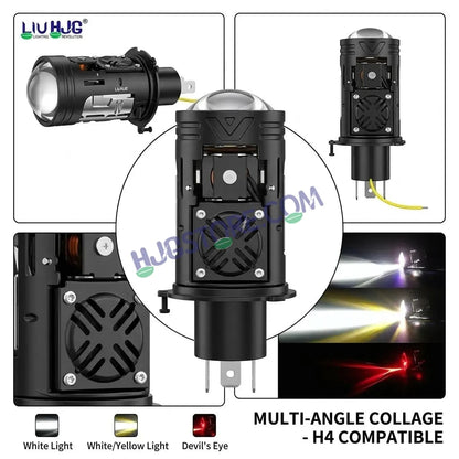 HJG N18 Laser Focus Projector Bulb 50W H4 Socket | White Low Beam & White with Yellow Hyper Focus Laser High Beam | Red Devil DRL Mode | Built-in Cooling Fan | Universal Headlight for Bikes and Cars LIU HJG N18 Laser Hyper Focus H4 Bulb - HJGstore.com