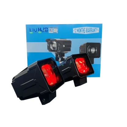 HJG Original 200W Camera Lens Fog LED Square Laser HJG Fog Light with Red Devil Lens 200W Red/White (Low and High Beam) MEGA DRIVE Fog Light For Bike/Car/Thar/Jeep/SUV/Universal ( Cool White ) - Pack of 2 - HJGstore.com