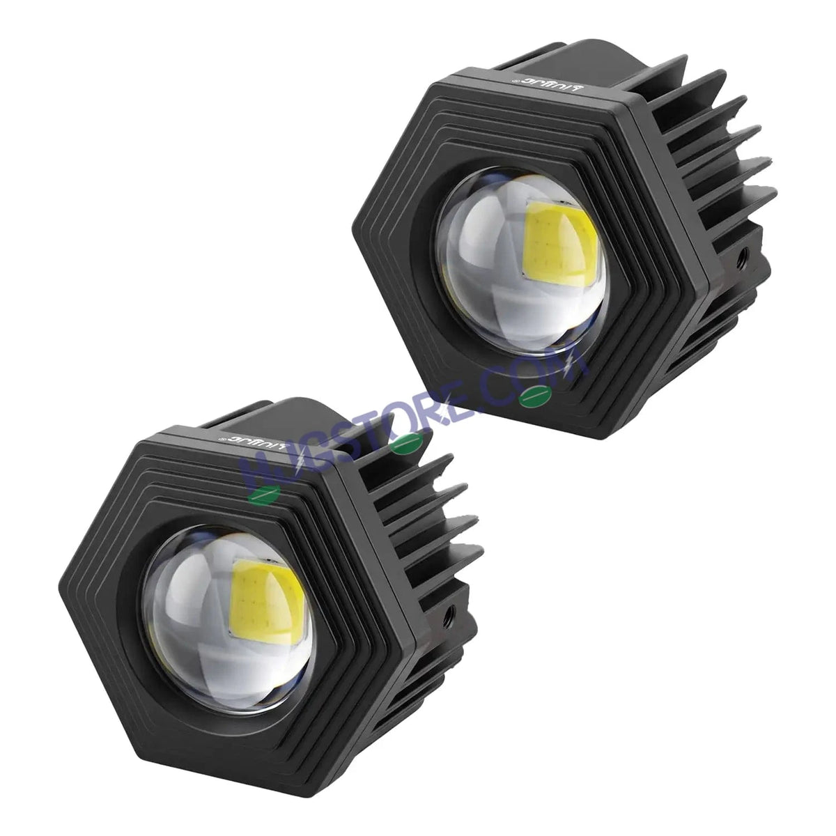 HJG Poki Foglights Mini Hexagon Projector LED Fog Lights | 40W 12,000LM Super Bright Dual Shot | Cool White & Yellow with Red DRL & Flash Mode | Universal Fit for Bike, Motorcycle, Car, Thar & Jeep (Pack of 2) - HJGstore.com