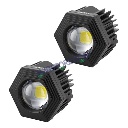 HJG Poki Foglights Mini Hexagon Projector LED Fog Lights | 40W 12,000LM Super Bright Dual Shot | Cool White & Yellow with Red DRL & Flash Mode | Universal Fit for Bike, Motorcycle, Car, Thar & Jeep (Pack of 2) - HJGstore.com