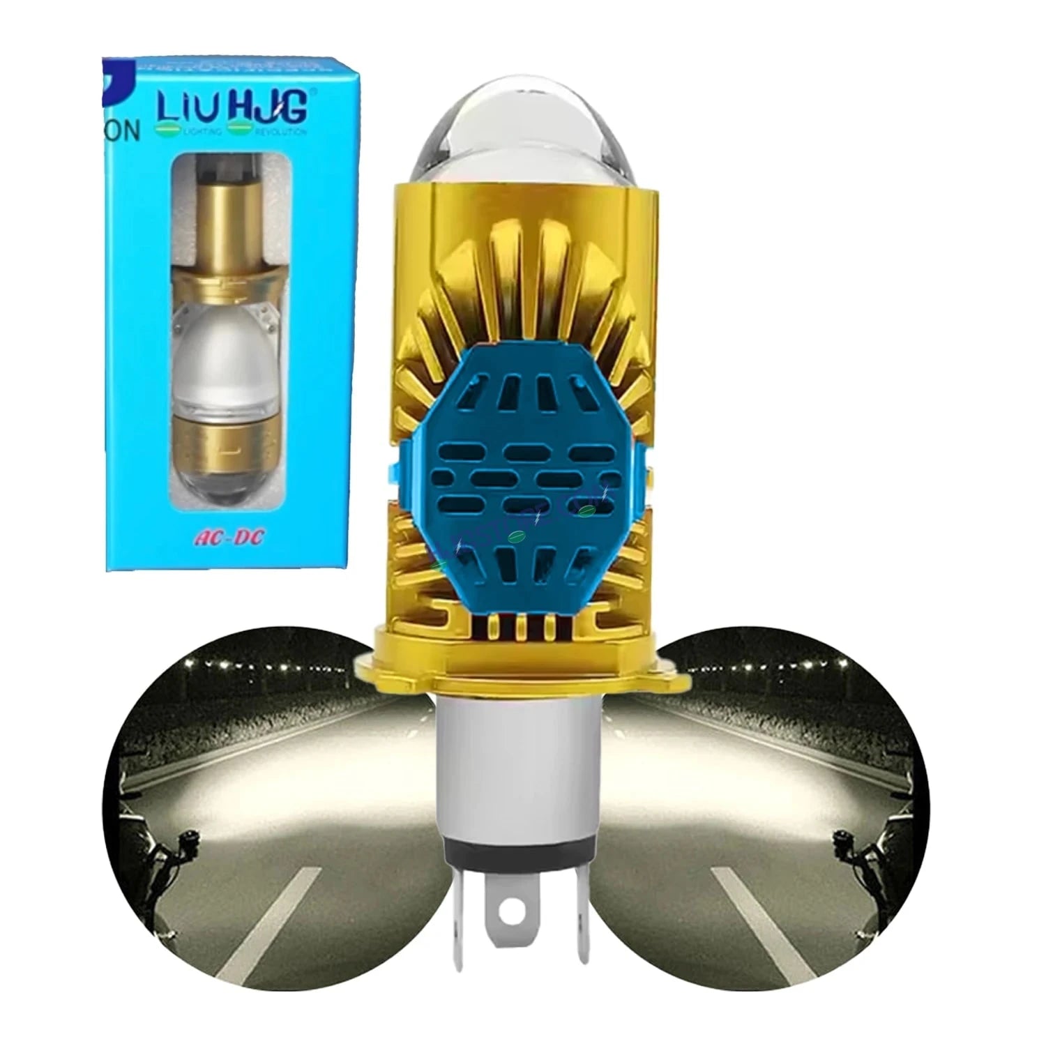 HJG RTD Lens H4 New Model White Low Beam White High Beam RTD Lens Dual Projector Lens H4 LED Bulb 50W HJG Projector Light H4 LED Mini Projector Lens with Fan Bulb 5000LM Conversion Kit Hi/Lo Beam Headlight 12V/24V for Motorcycle/Car, Set of 1, White Hi/Lo - HJGstore.com