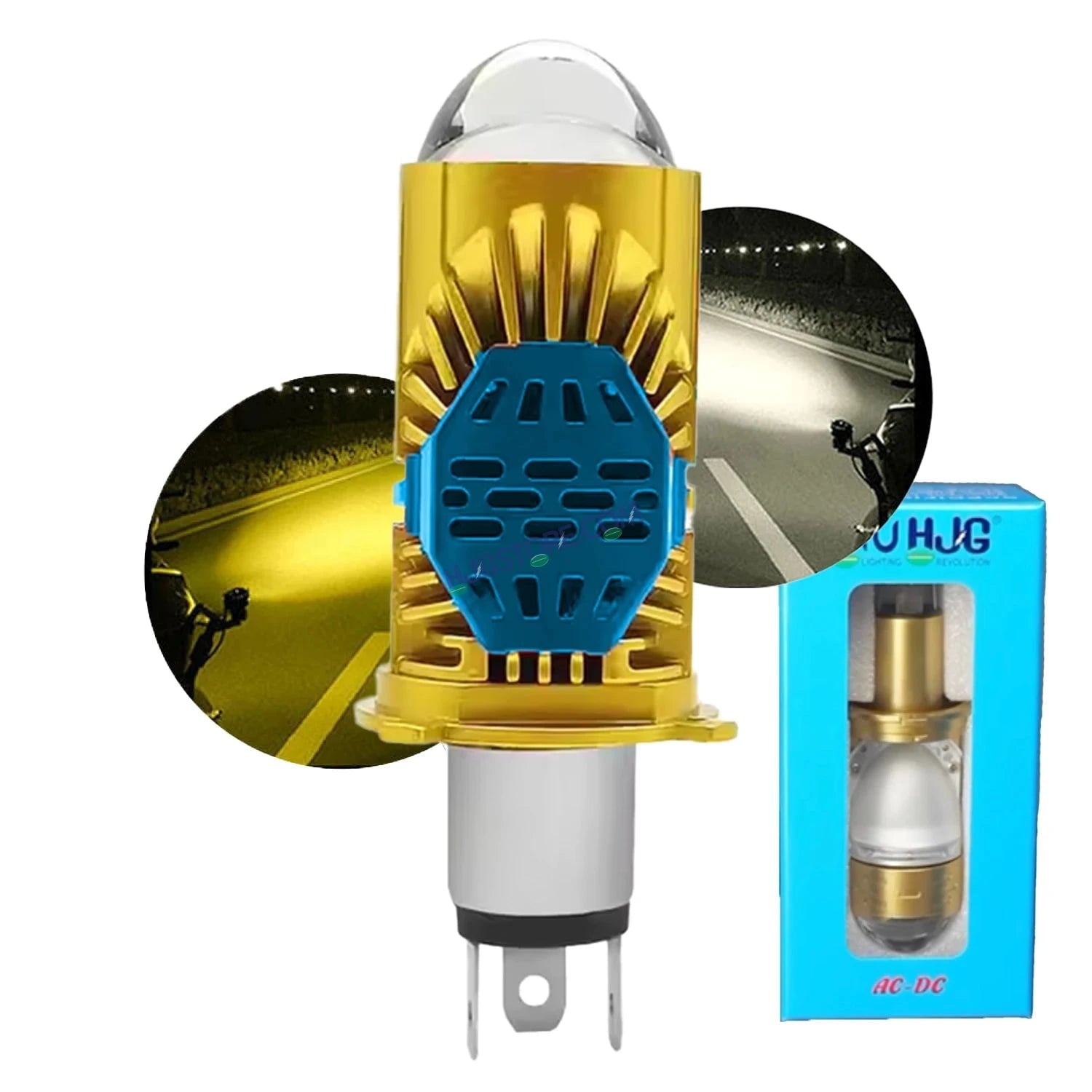 HJG RTD Lens H4 White/Yellow New Model Yellow Low White High RTD Lens Dual Projector Lens H4 LED Bulb 50W HJG Projector Light H4 LED RTD Lens with Fan Bulb 5000LM Dual Beam WY Hi/Lo Beam Headlight 12V/24V for Motorcycle/Car, Set of 1, White/Yellow Hi/Lo - HJGstore.com