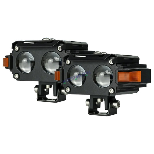 HJG Hazard Series Foglight Double 2 Lens 80W New Model with Red Orange Hazard DRL Foglight Ultra Wide Dual Intensity LED Fog Lights White/Yellow (2*40W = 80W Total) Universal For All Cars & Bikes LIU HJG Hazard S60 2 Lens Projector Fog with Red Amber DRL - HJGstore.com
