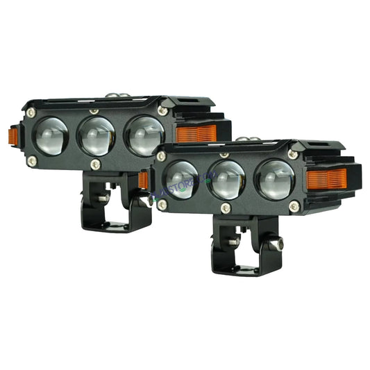 HJG Hazard Series Foglight Triple 3 Lens 120W New Model with Red Orange Hazard DRL Foglight Ultra Wide Dual Intensity LED Fog Lights White/Yellow (2*60W= 120W Total) Universal For All Cars & Bikes LIU HJG Hazard S61 3 Lens Projector Fog with Red Amber DRL - HJGstore.com