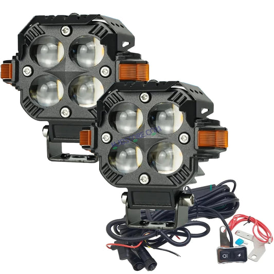 HJG Hazard 4x4 Lens Foglight with Wiring Kit Combo Quad 4x4 Lens 120W with Hazard DRL Foglight Ultra Wide Dual Intensity LED Fog Lights White/Yellow (2*60W = 120W Total) Universal For All Cars & Bikes LIU HJG Hazard S65 4x4 Lens Projector Fog with Wiring - HJGstore.com