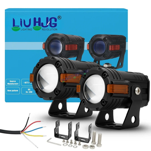 HJG S-82 Foglight Projector Lens Foglight 80W with Hazard Indicator Projector Lens Fog Light 80W Foglight Ultra Wide Dual Intensity LED Fog Lights White/Yellow Universal For All Cars & Bikes with Hazard Indicator LIU HJG S-82 Foglight with Red Amber DRL - HJGstore.com