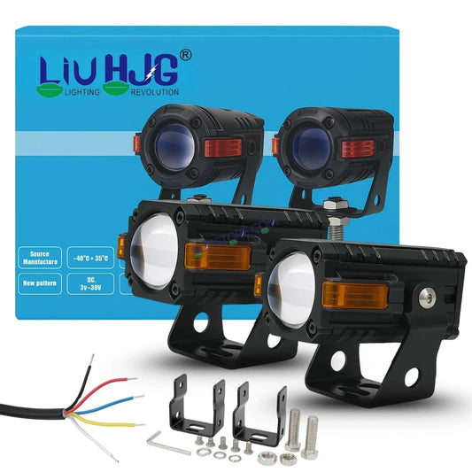HJG S-83 Foglight Projector Lens Foglight 80W with Hazard Indicator Projector Lens Fog Light 80W Foglight Ultra Wide Dual Intensity LED Fog Lights White/Yellow Universal For All Cars & Bikes with Hazard Indicator LIU HJG S-83 Foglight with Red Amber DRL - HJGstore.com