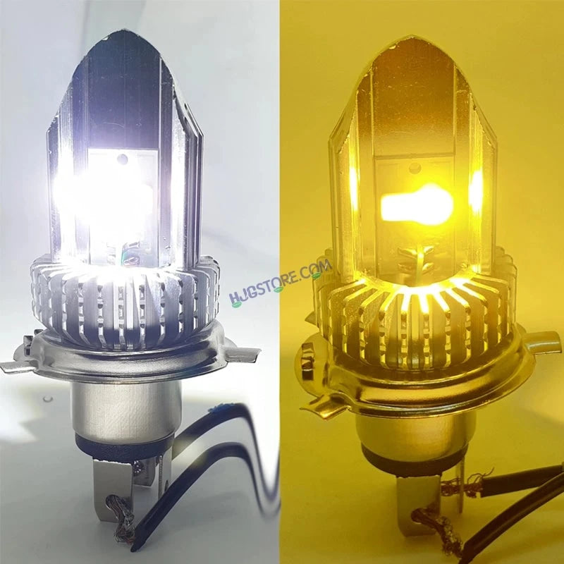 HJG H4 Leaf New Model White Yellow Leaf LED Headlight Bulb H4 For All Motorcycles (Low and High Beam Bulbs (White/Yellow) White Yellow 30W) - Type H4 - HJGstore.com