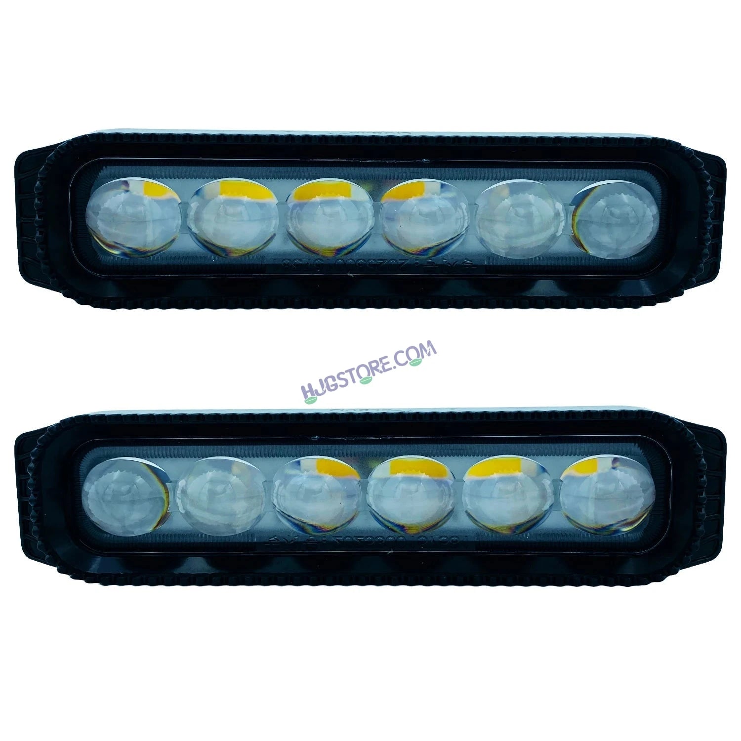 HJG New 6 LED Sleek 2pc Projector Fog Light with Adaptor 100W 20000 Lumens Fog Light 6 LED 2pc Foglight Spot Light Fog 100W White/Yellow Ultra Wide Dual Intensity LED Fog Lights 6 LED Fog (100W) Universal For All Cars & Bikes LIU HJG 6 LED Sleek 100W 2pc - HJGstore.com