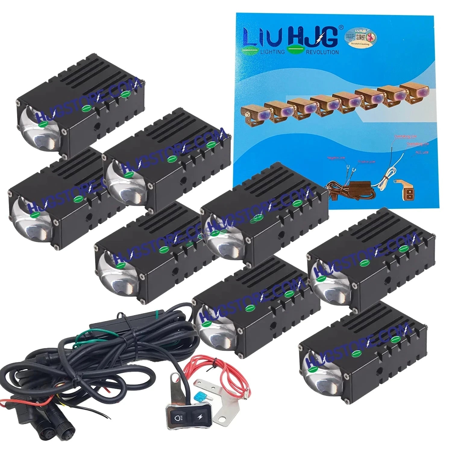 HJG LIU HJG Original Waymaker 8 LED New Model Slim Drive Grille Fitting Dual Colour Fog Light Mini Drive Light Version 4 And Wiring With Canbus For All Cars and Motorcycles (8Pcs) HJG Waymaker Foglight HJG New Model 8 LED with Canbus Wiring Harness Kit - HJGstore.com