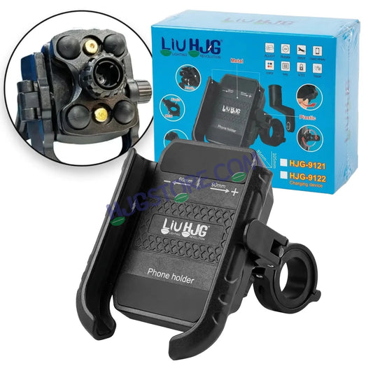 HJG New 9121 Metal Body Shockproof Mobile Holder with Jaw Grip Damper Anti Vibration for Bike, Two Wheelers Universal HJG Mobile Holder Pro Spider Anti-Shake Anti-Theft Zero Vibration Shockproof Mobile Holder 4 Vibration Proof Ball Joints LIU HJG Holder - HJGstore.com