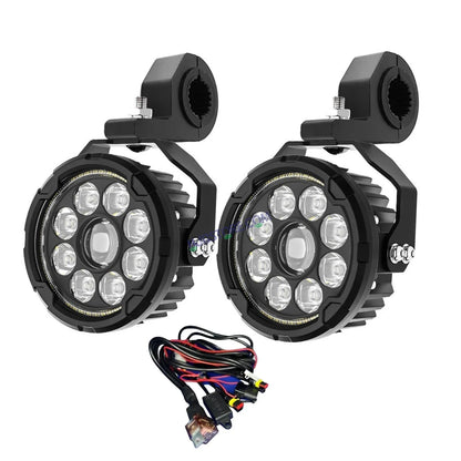 HJG New 9 LED 180W Round CREE Foglight Foglamp with Yellow Cover 180W 9 LED HJG 180W 9 LED Car Accessories Led Headlights Lights Led Fog Lights For Motorcycle Car SUV Lights, Set of 2 with Wiring Harness Kit HJG 9 LED Round 180W - HJGstore.com