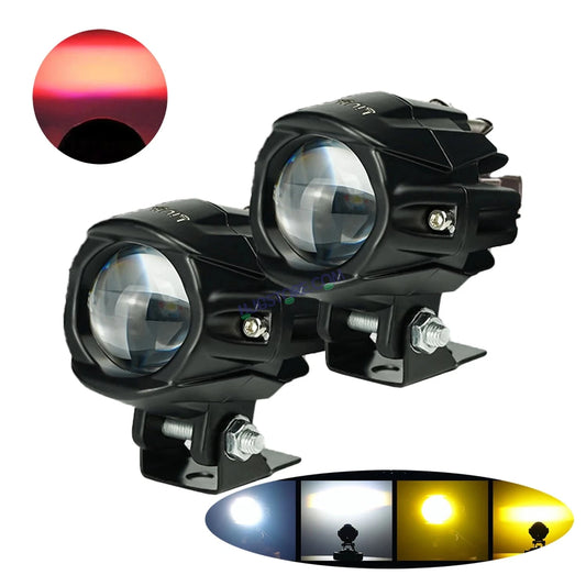 HJG New Model Alien Projector LED Fog Light Dual Shot 80W Fog Light For Bike/Car/Thar/Jeep ( Cool White/Yellow with Red DRL, 40W each * 2 = 80W Total ) - Pack of 2 - HJGstore.com