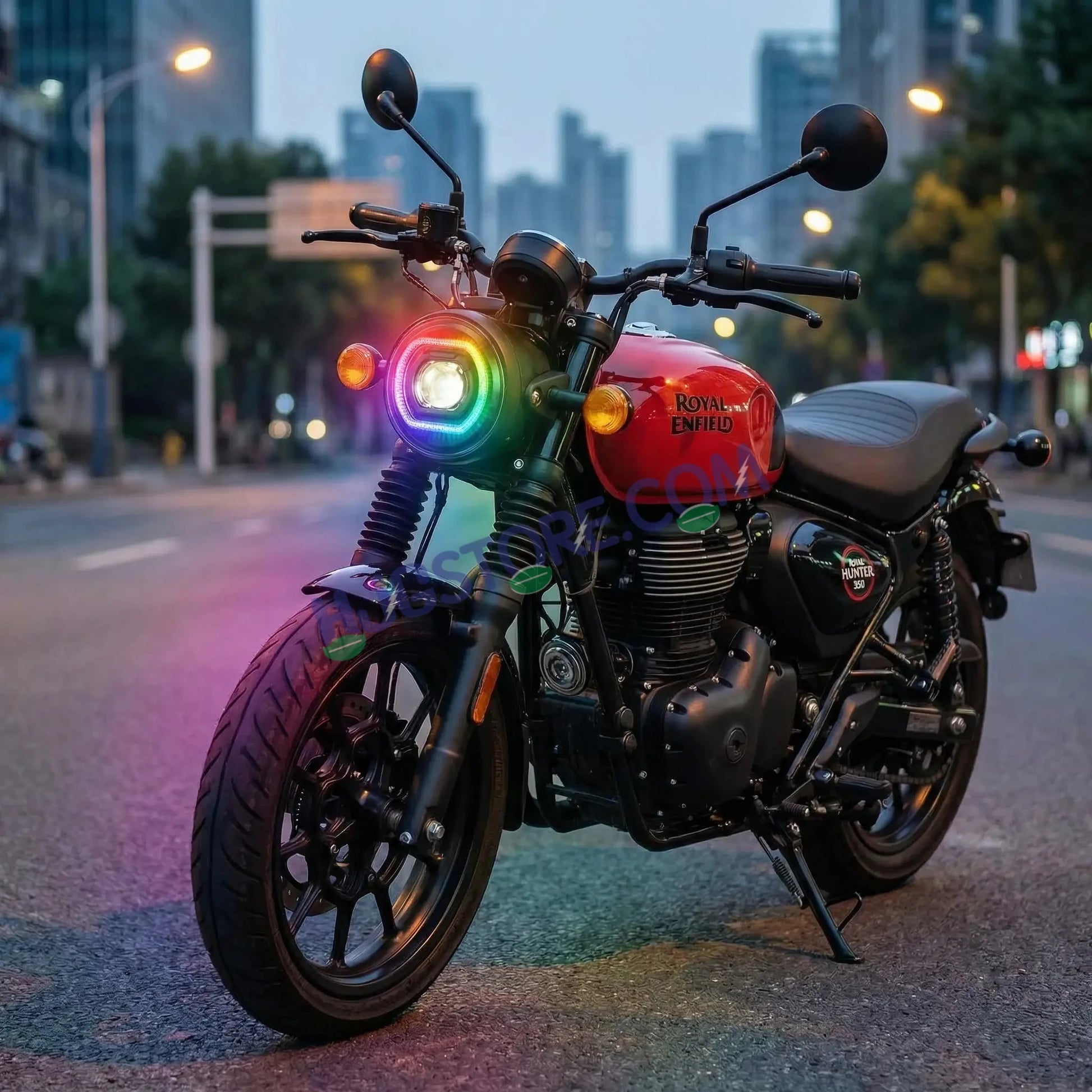 HJG RGB Ring DRL 90W Projector Ultra Wide 7 Inch Headlight Assembly Mobile App Control C-316 White LED Headlight New Model Projector Headlight Assembly for Royal Enfield | 90W CREE/Osram LED Chip Multi DRL Compatible with Royal Enfield, Jeep, Thar, Gypsy - HJGstore.com