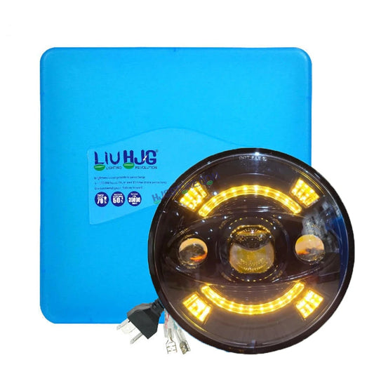 HJG New 100W Tri Projector 7 Inch Headlight Assembly C-194 100W White LED Headlight New Model 3 Projector Lens Headlight Assembly for Royal Enfield | 80-100W CREE/Osram LED Chip Multi color White/Yellow Compatible with Royal Enfield, Jeep, Thar, Gypsy - HJGstore.com
