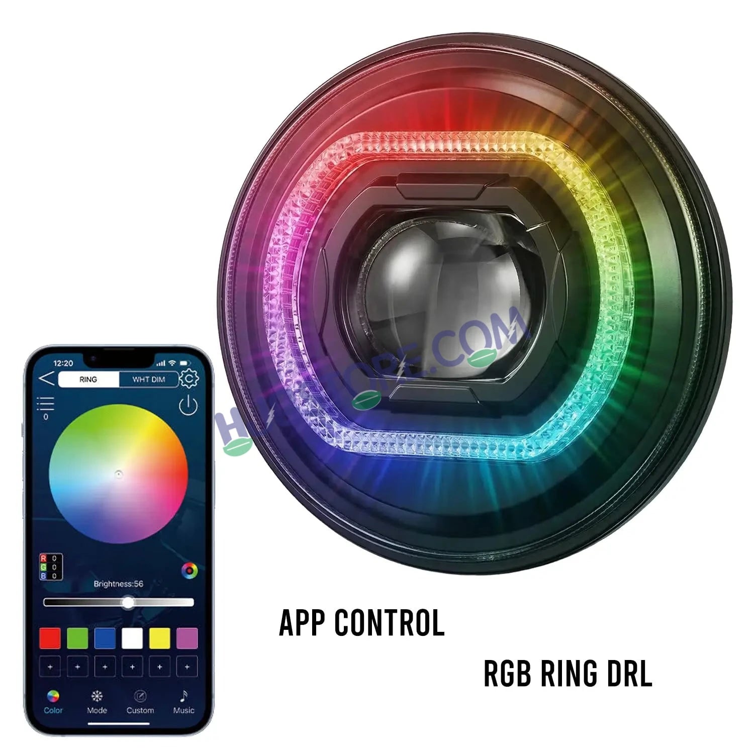 HJG 7 Inch RGB LED Headlight Assembly | 75-120W CREE/Osram | Multicolor Compatible with Royal Enfield, Jeep, Thar, Gypsy - HJGstore.com