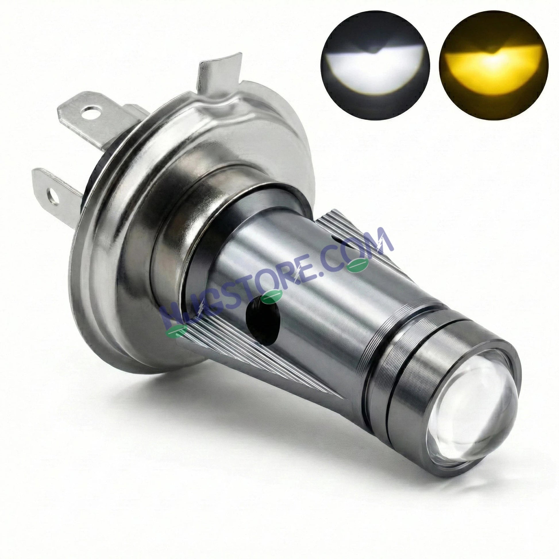 HJG H4 Lens New Mini Jet LED Rocket New Model White Yellow LED Headlight Bulb H4 For All Motorcycles (Low and High Beam Bulbs (White/Yellow) Long Range Focused Hi/Lo Beam White Yellow 50W Lens) - 12V DC Hi/Lo Type H4 Lens Mini Jet Rocket H4 - HJGstore.com