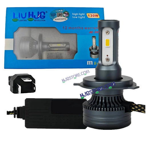 HJG 130W M3 Mini H4 New Model LED Bulb AC/DC Headlight LED Bulb White Beam 130W HJG M3 130W H4 LED for Bike Car Light H4 LED with Fan Bulb 13000LM 130W Conversion Kit Hi/Lo Beam Headlight 12V/24V for Motorcycle/Car, Set of 1, 13000 LM 130W, White Hi/Lo - HJGstore.com