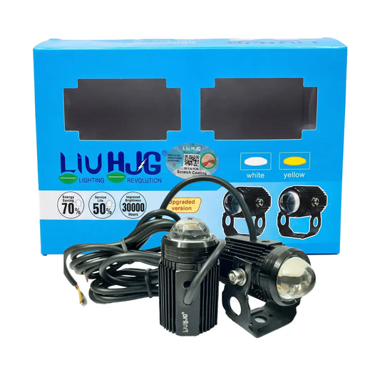 Original HJG Mini Drive LED Fog Light Bulb Lamp For Cars and Motorcycles Dual Color (White & Yellow) With Cooling Fan 2Pcs - HJGstore.com