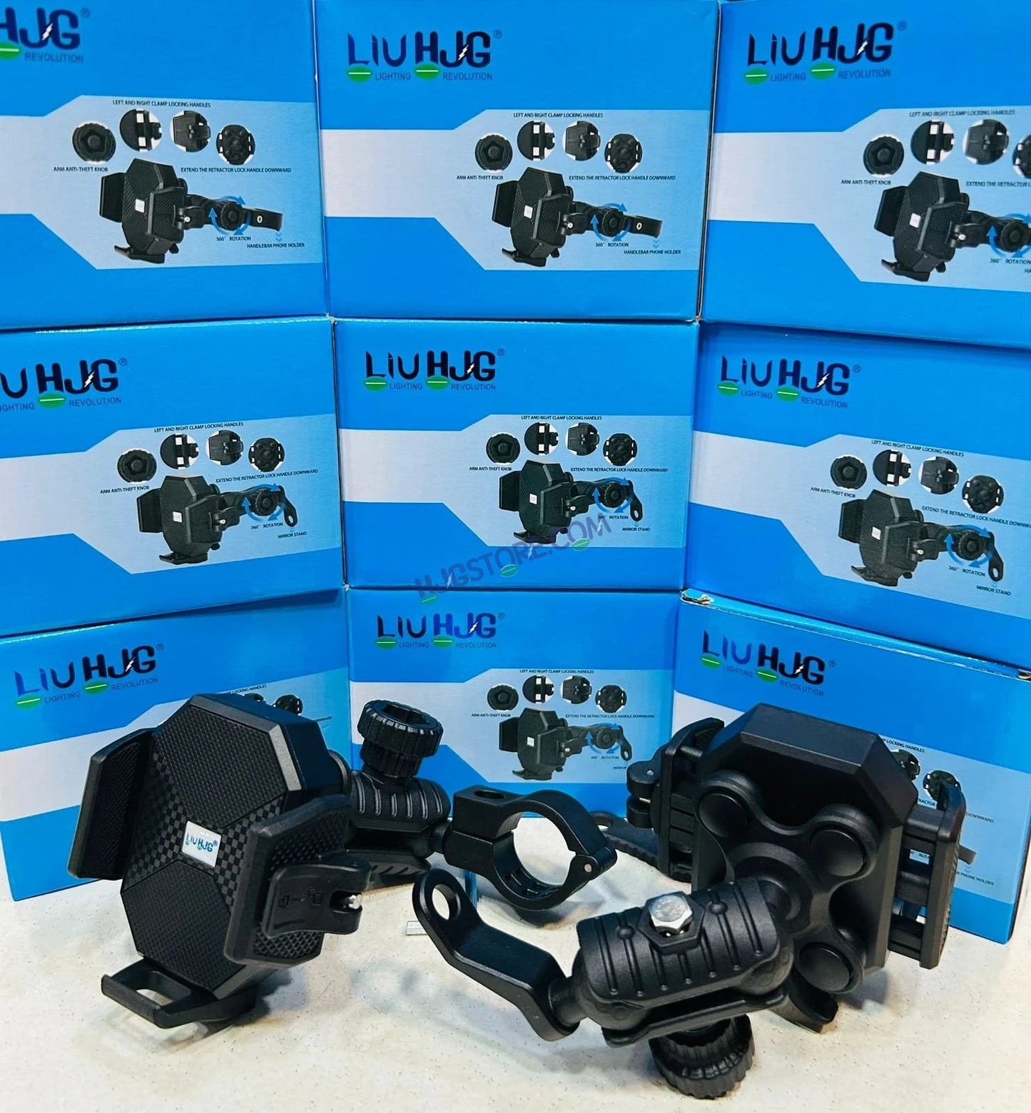 HJG Hexagon R6 Mobile Holder with Handlebar Mount for Bike, Two Wheelers Universal HJG Hexagon R6 Mirror Mount Mobile Holder Anti-Theft Mobile Holder 360 Degree Rotation Adjustable Size and Locking System LIU HJG Hexagon R6 Bike Handlebar Mount Holder - HJGstore.com